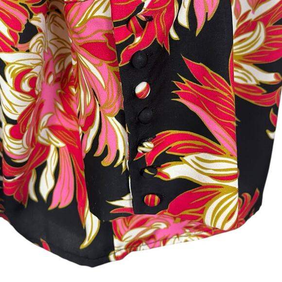 Who What Wear Top Round Neck Long Sleeves Black Red Floral Satin Women’s Size XL - Picture 11 of 14